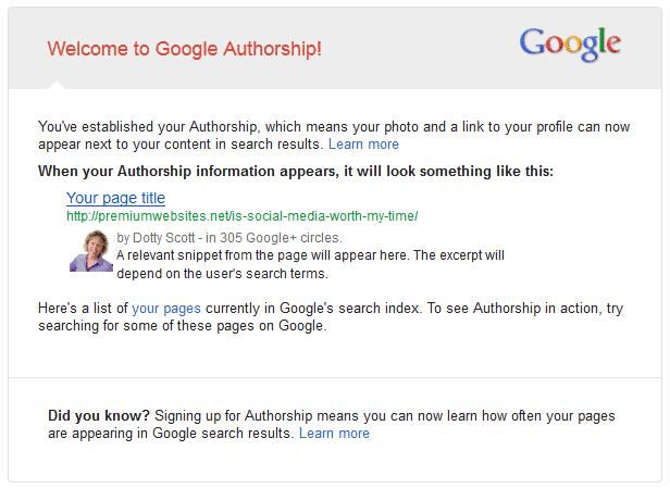 Google Authorship for Dotty Scott Google Authorship Google Authorship: How to Get Yours!
