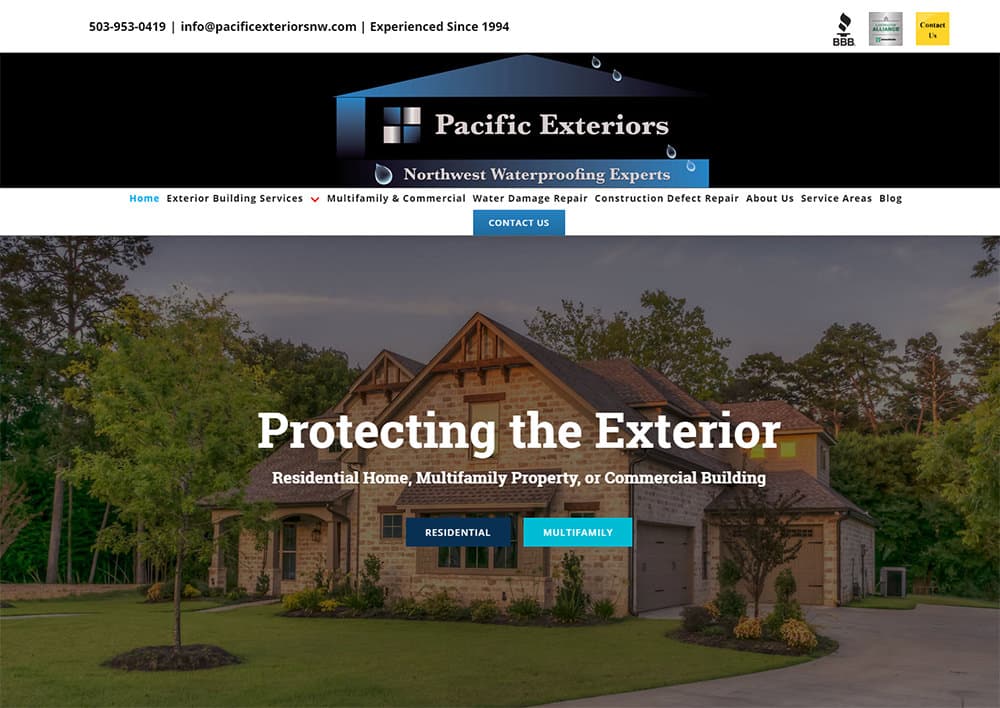 Pacific Exteriors - Contractor Website