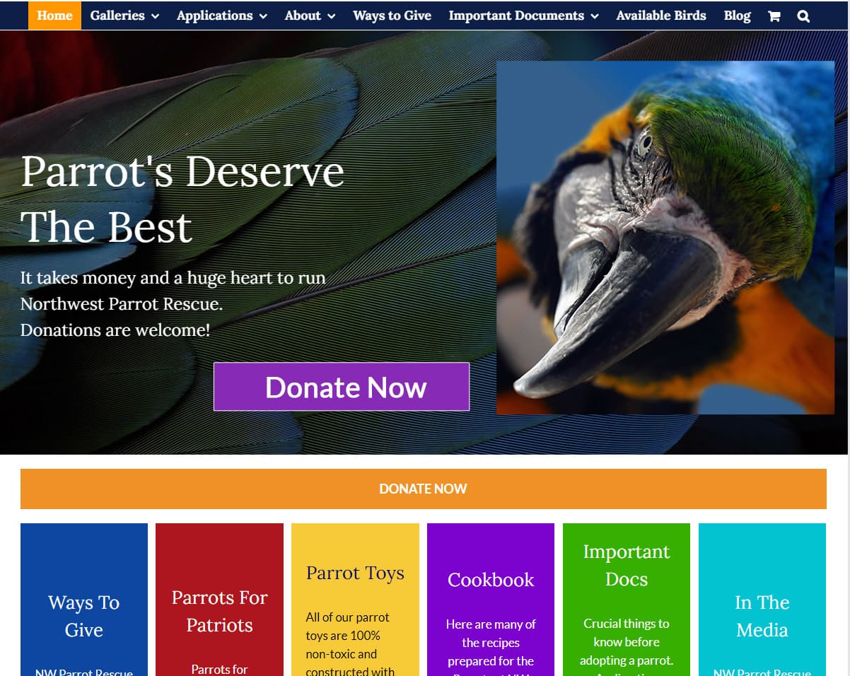 NW Parrot Rescue - Non Profit Websites