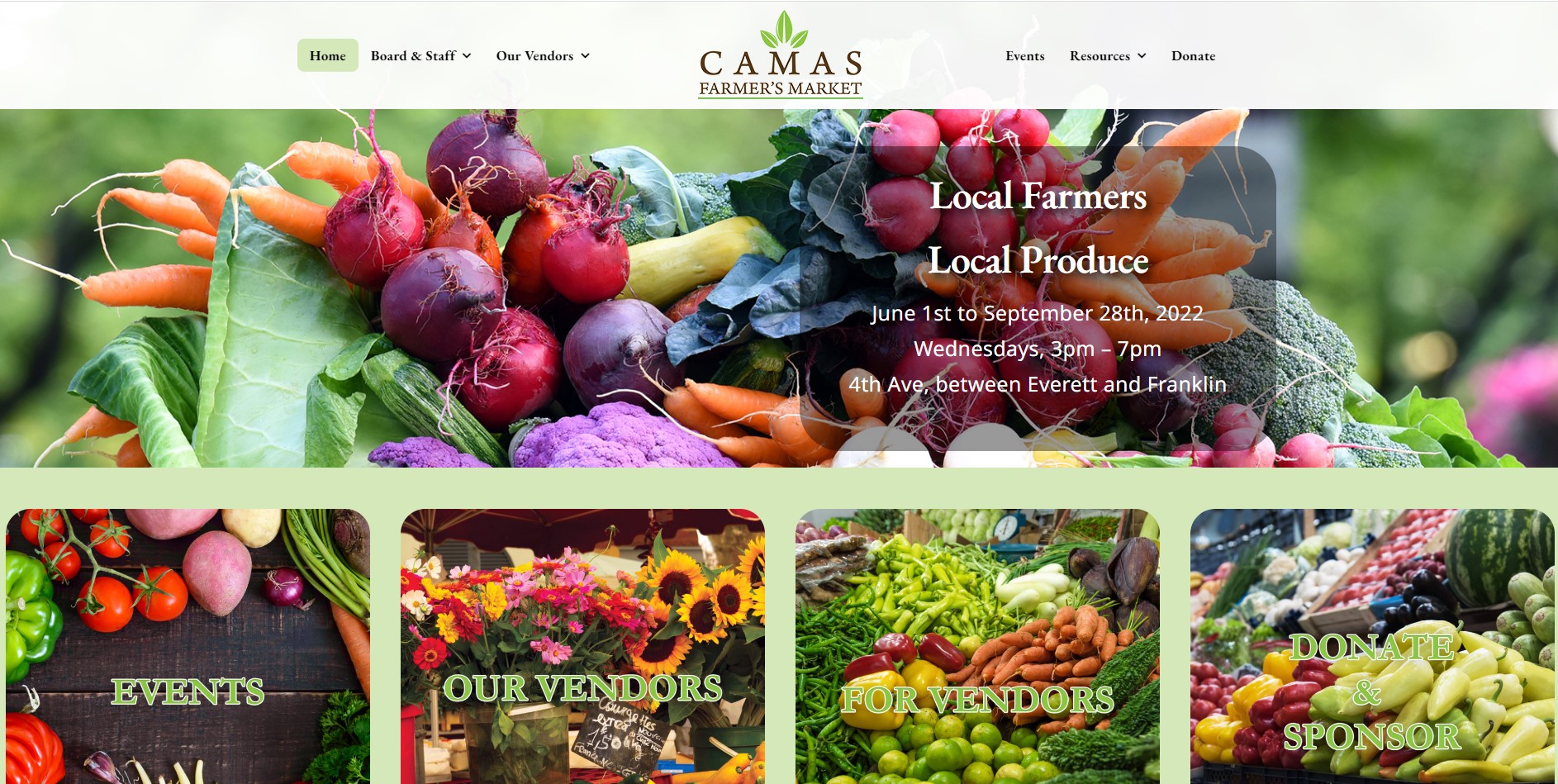 Camas Farmers Market New Website